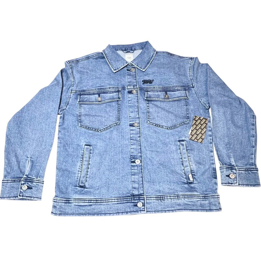 Vans Off The Wall Denim Jean Jacket Women Medium Ocean Wash Embroidered Logo